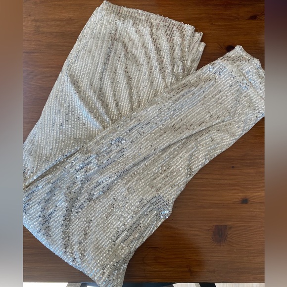 High Waisted Champagne Sequins Wide Leg Pants - Picture 3 of 5